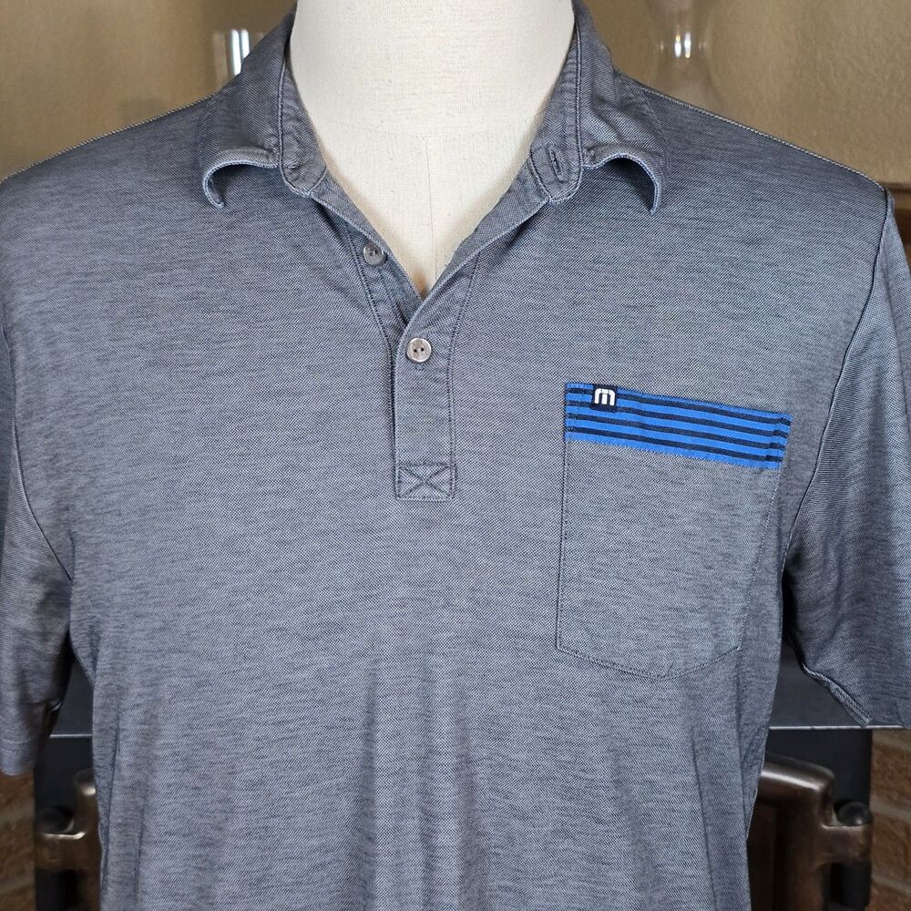 Travis Mathew Gray Polo Men's Shirt Size M Blue Accents